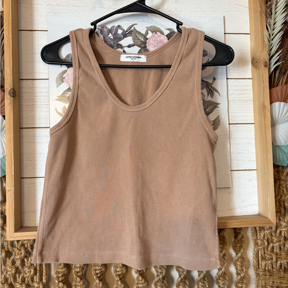 Perfectwhitetee tan tank top ribbed size large